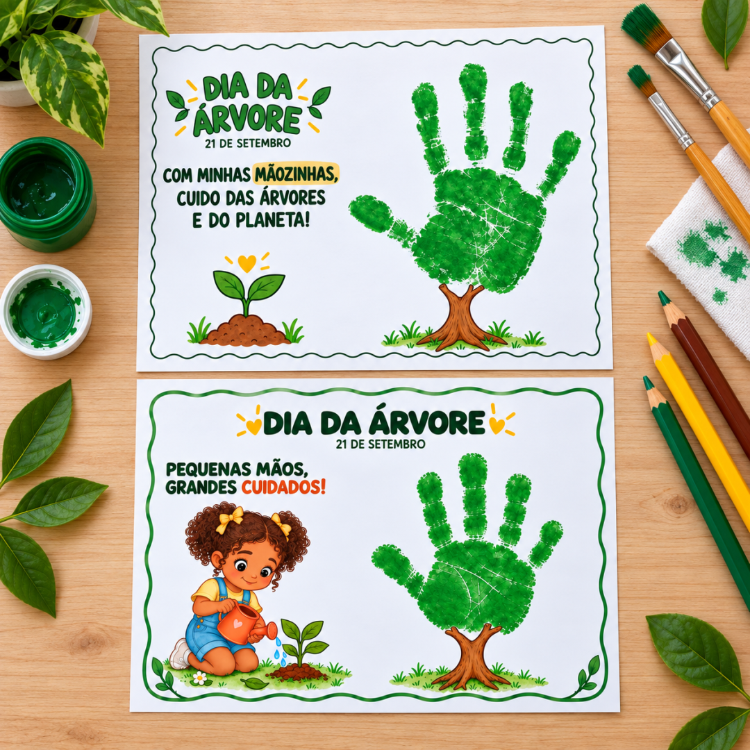 FOLHINHAS DIA DA ÁRVORE - CARIMBO DA MÃOZINHA
