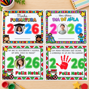 Quatro atividades escolares de formatura e Natal